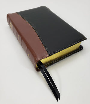 Hand Size KJV Text Bible (Black/Brown Calfskin Leather, Red Letter)